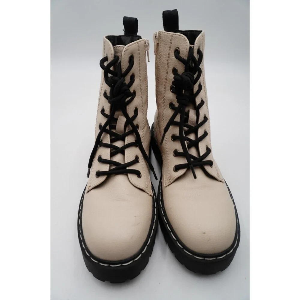 Sincerely Jules HARLEY Women Lace Combat Boots Ivory Faux Leather Lug Sole 8.5M